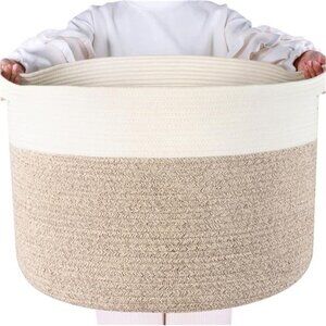 Design Extra Large 22 x 14 Inches Decorative Cotton Rope Basket, Blanket Basket